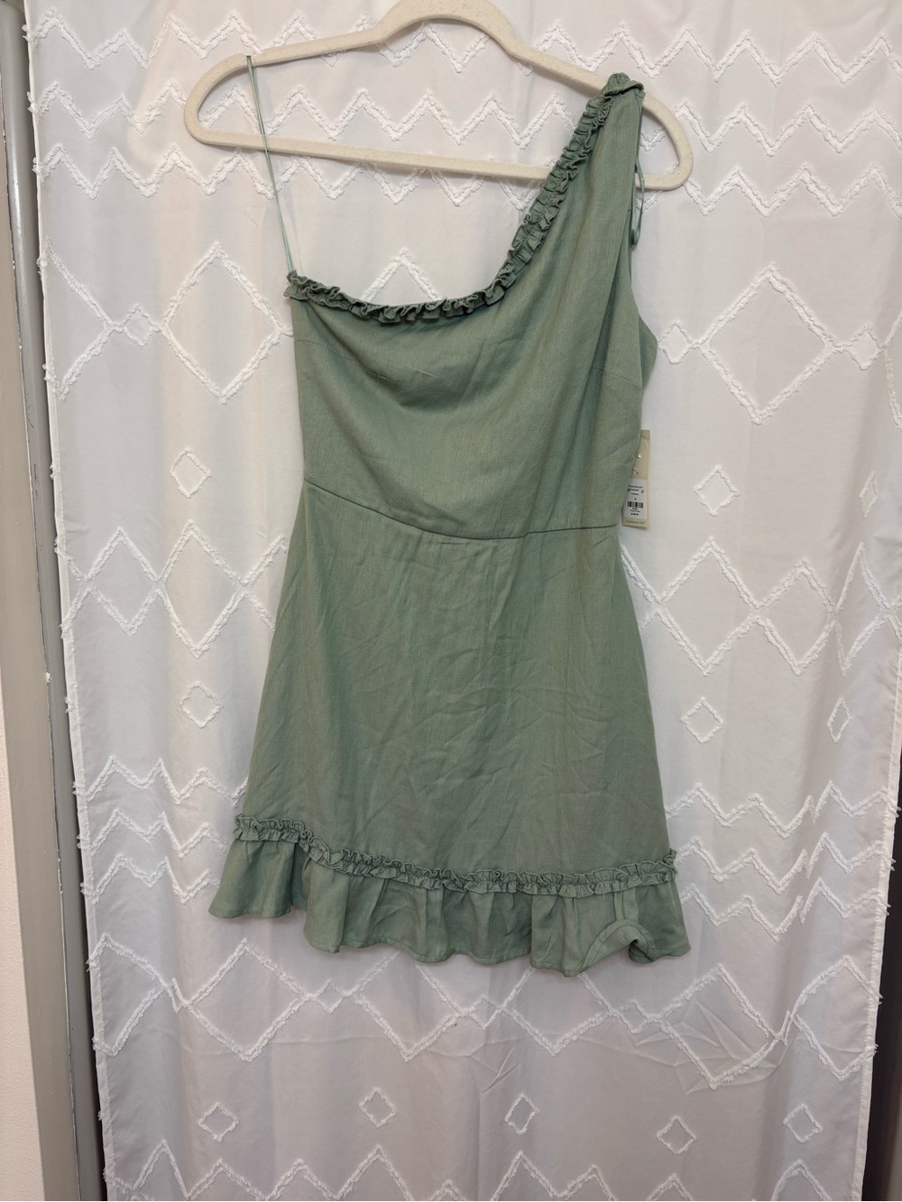 One-Shoulder Sage Green One Shoulder Dress